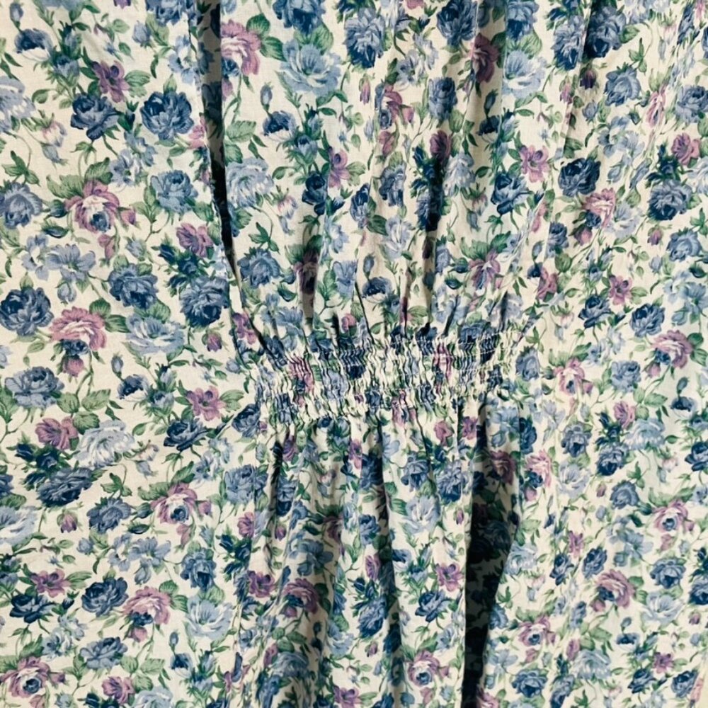 Romy Blue Purple Vintage Floral Crochet Feminine Button Up Sleeveless Top | XL - Picture 6 of 6